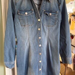 INC International Concepts Blue Denim Button-Front Jacket Dress